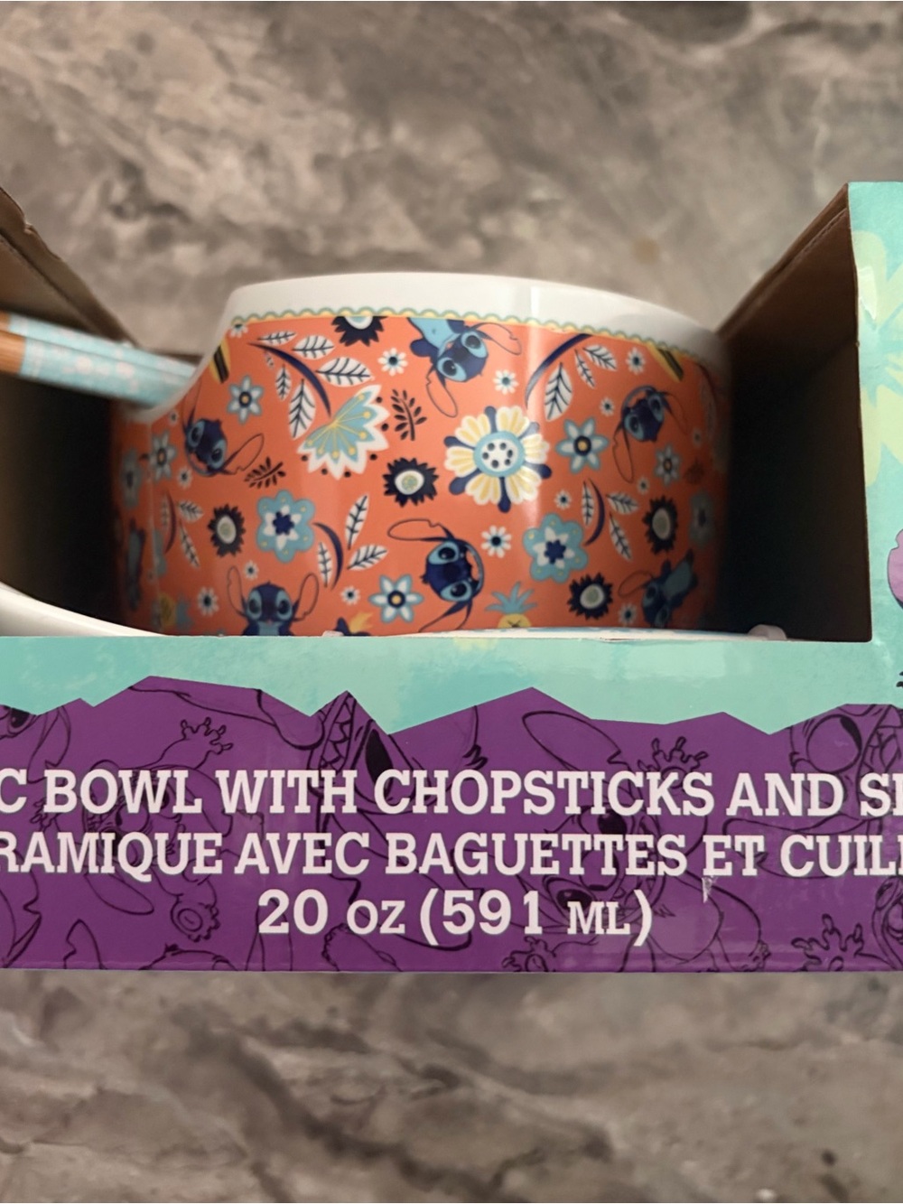 Floral Orange Ceramic Bowl with Blue Accents